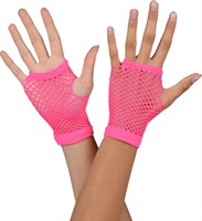 Net gloves short neon pink