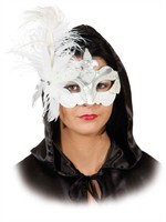 Half mask white with feathers