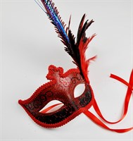 Oogmasker rood/zwart met decoratie