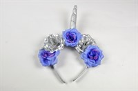 Haarreif Einhorn silber/blau+Blumen 