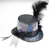 Top hat silver sequins & feathers