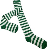 Striped stockings green/white one size