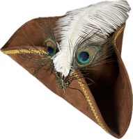 Pirate tricorn hat brown with peacock feather