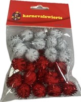 Pompons mini red/white 24pcs.