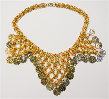 Coin necklace Bolly gold/red