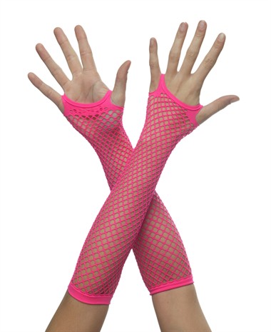 Net gloves long neon pink