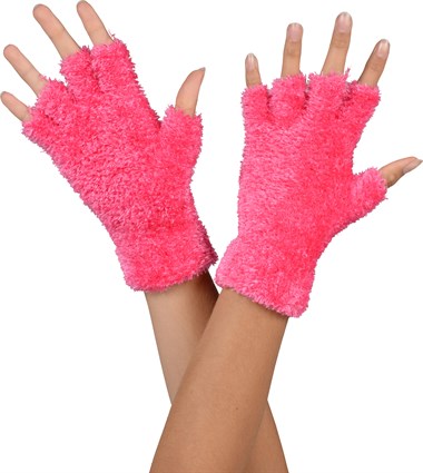 Halve vinger handschoenen softy fluor roze