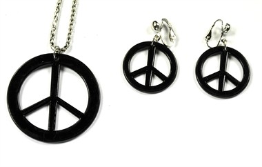 peace ketting+oorbellen zwart