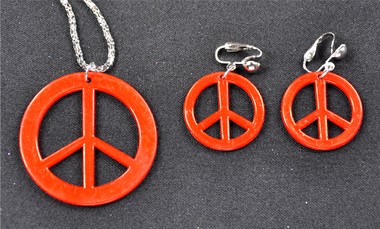 Peace Kette + Ohrringe Rot