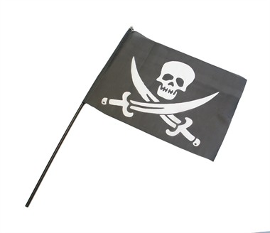 Piraten vlag aan stok, L=63 cm (vlag = 40x29 cm)