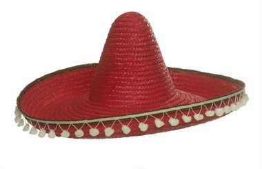 Sombrero rood m. pompons, one size (H=21, B=50 cm)