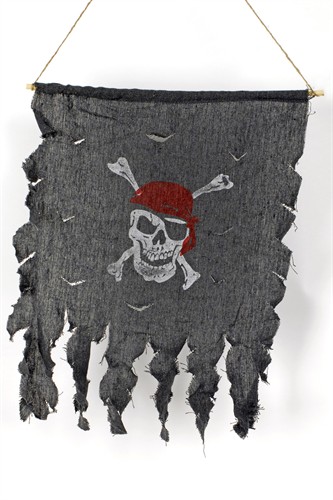 Piraten vlag vodden stof met staaf 50x40cm