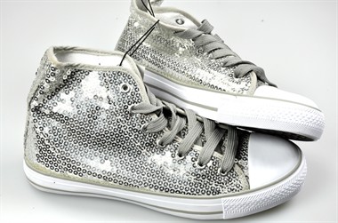 Leinen Schuhe Glitter silber