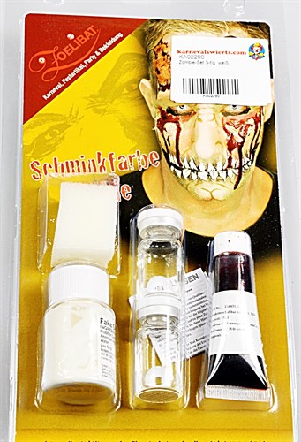 Zombie-set 3-dlg (latex,bloed,contactlenzen 3maanden wit) halloween