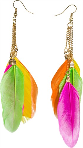 Earrings hippie with colorful feathers