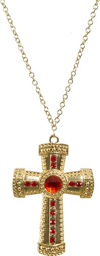 Kette Kreuz gold mit roten Steinen