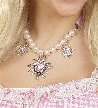 Necklace with precious white rhinestones and pearls