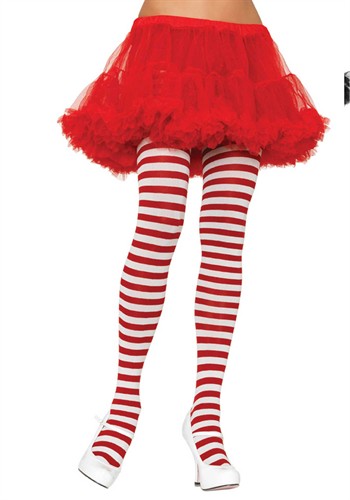 Tights red/white stripes one size