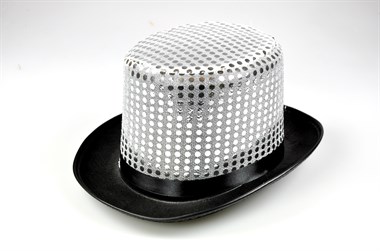 Top hat sequins silver (H=14 cm) size 59