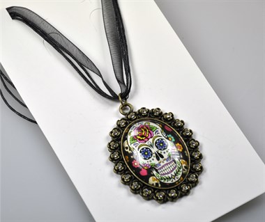 Necklace Day of the Dead with rhinestones