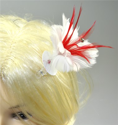 Clip feathers red/white