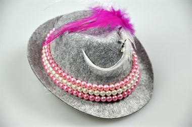 Tyrolean Hat mini grey/pink & pearls