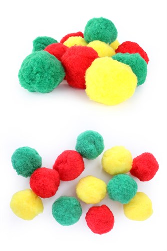 Pompons red/yellow/green 12pcs.