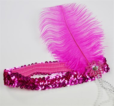 Sequinned headband pink  with feather