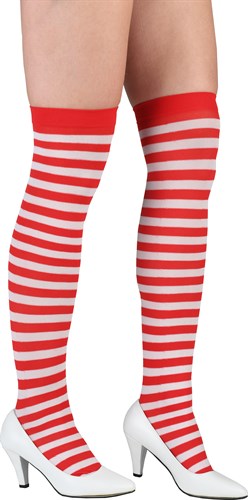 Overknees striped red/white