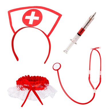 Krankenschwester Set (4tlg) Haarreif,Stethoskop,Strumpfband,Spritze