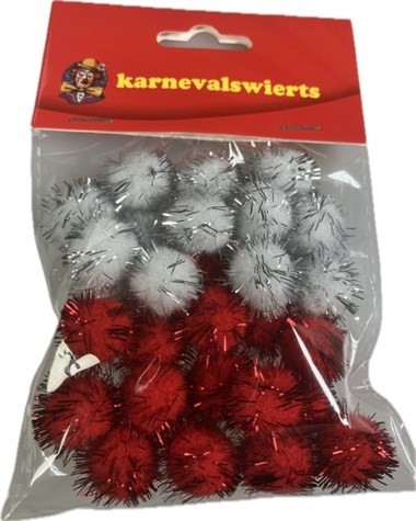 Pompons mini rood/wit 24st.