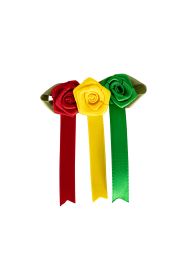 Brooch roses with ribbon r/y/gr