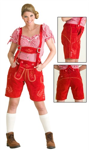 Lederhose dames rood met borduursel