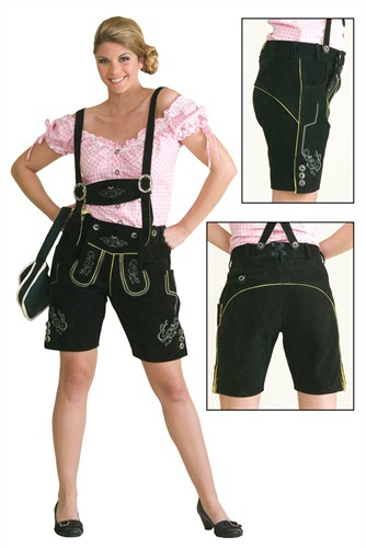 Lederhose dame zwart  met borduursel