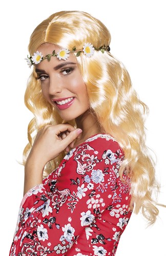 Pruik blond met bloemenband