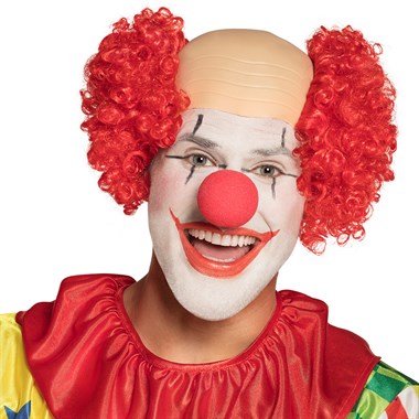 Pruik clown kaal hoofd rood